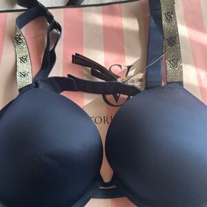 Victoria's Secret Navy Padded Bra with Crystal-Embellished Straps